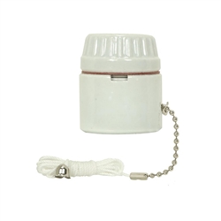 Satco 80-1926 (Like Leviton 9814) 250V 250W Medium Base Two Piece Glazed Porcelain Incandescent Lampholder Canopy Receptacle with 3 Foot Pull Chain Socket, White