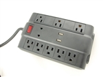 Bright Way, MP8USB-B, Black, 8 Outlet Surge Protector, 4' Foot Cord, 2 USB Ports, 1200 Joules