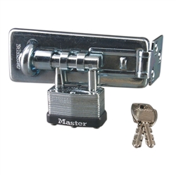 Master Lock 450D 4-1/2 Inch (11cm) Long Hardened Steel Hasp with Integrated 1-3/4 Inch (44mm) Wide Laminated Steel Padlock