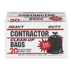Poly-pak Industries 19020 3 Mil 42 Gallon Heavy Duty Tough Contractor Black Trash Clean-Up Bags 7 Bushel Capacity 20 count per box 32" X 50"