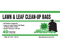 Poly-pak Industries 39125 Black 39 GALLON 1.25 MIL Outdoor/Yard LAWN AND LEAF Garbage Trash Bags 33"X48", Box Of 40