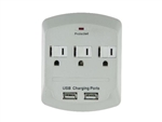 Powtech PT-7843U White 3 Outlet 900 Joules Surge Protector Tap With 2 Port USB Charger