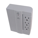 Powtech PT-7855 White 6 Outlet Wall Tap With Surge Protection 300 Joules, And A 90 Degree Swivel On One Side