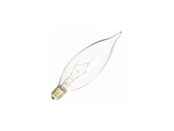 Satco S3262 60CA10, 60 Watt 120 Volt CA10 Incandescent Flame Tip Candelabra Base Clear Light Bulb