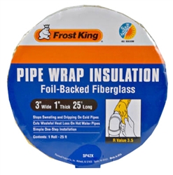 Frost King, SP42X/16, 3" x 25' x 1" Fiberglass Pipe Wrap Insulation With Vapor Barrier, 1" Thick