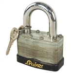 S. Parker B912 2-5/8 Inch (65mm) Laminated Brass Cylinder Padlock With Protective Bumper Standard Hardened Shackle