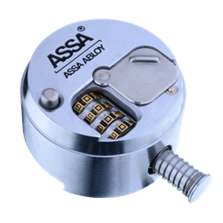 ASSA AA-SR400 (Like American Lock A2000) 2-7/8" Shackleless Solid Steel Step Back Padlock Lock Resettable Combination Dial Hockey Puck Style (Combonation In Front)