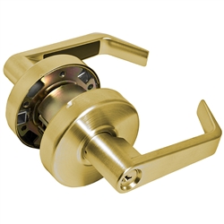 Em-D-Kay TSSL45003 Polished Brass US3 Always Locked Vestibule Storeroom Grade 2 Commercial Cylindrical ADA Angled Lever Lockset