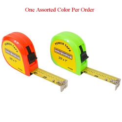 Tuff Stuff 91625 Orange and Green Neon Color 1" X 25' Power Tape Measure Rule (1 Assorted Color Per Order), A two rivet end hook can stand up to repeated use, Ideal for measuring materials and distances up to 25 ft.