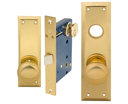 Em-D-Kay (Marks 91DW/3 Like) 5100DWR Polished Brass Right Hand Heavy Duty Mortise Lock Knob Vestibule Function Always Locked Storeroom Latch Only Lockset, Surface Mounted Screw-on Knobs Lock Set