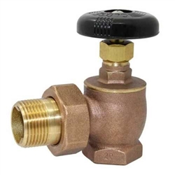 1/2" Brass Radiator Steam Angled Valve with Ground Joint Union Tailpiece and Nut - IPS