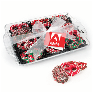 Add Your Logo Happy Holidays Chocolate Covered Pretzel Tray (12 pieces)