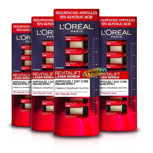 4x L'oreal Revitalift Laser Renew 7 Day Ampoules 10% Glycolic Acid Peel Effect
