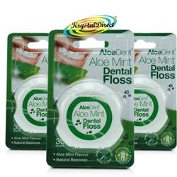 3x Aloe Dent Dental Floss Aloe Mint Natural Beeswax 30m