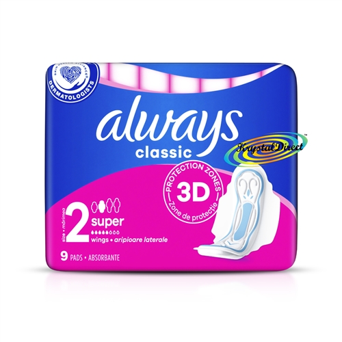 Always Classic 3D Protection (Size 2) Super Sanitary Protection 9 Pads