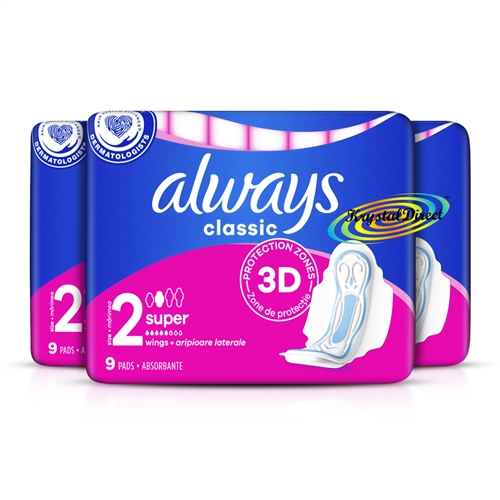 Always Classic 3D Protection (Size 2) Super Sanitary Protection 27 Pads