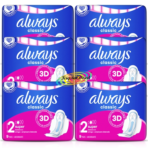 Always Classic 3D Protection (Size 2) Super Sanitary Protection 54 Pads