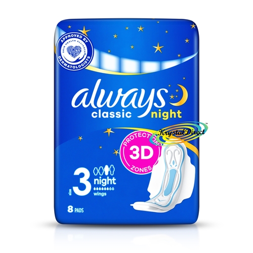 Always Classic 3D Protection (Size 3) Night Sanitary Protection 8 Pads