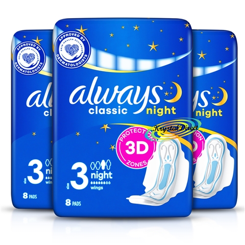 Always Classic 3D Protection (Size 3) Night Sanitary Protection 24 Pads