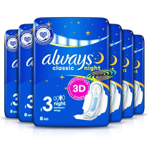 Always Classic 3D Protection (Size 3) Night Sanitary Protection 48 Pads