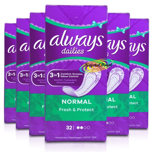 6x Always Dailies 32 Normal Fresh & Protect Odour Neutralising  Pads