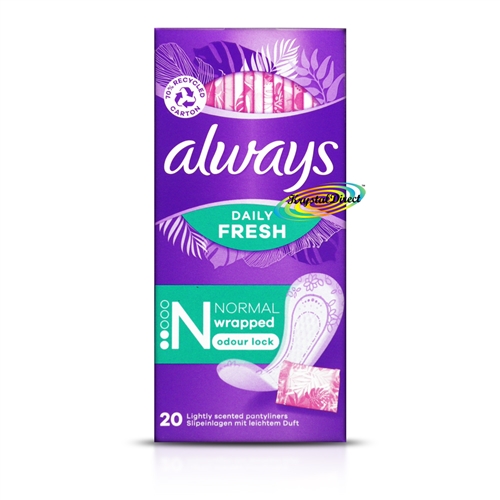 Always Dailies 20 Panty Liners Normal Individually Wrapped Fresh Scent