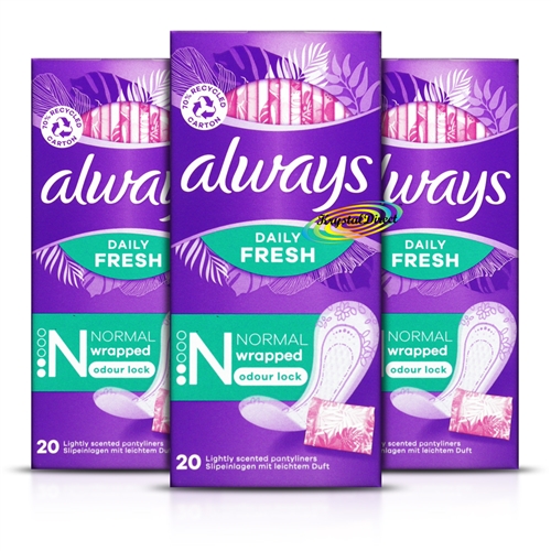 3x Always Dailies 20 Panty Liners Normal Individually Wrapped Fresh Scent
