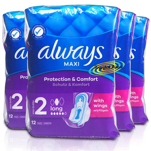 4x Always Maxi Long Sanitary Towels With Wings 12 Pads