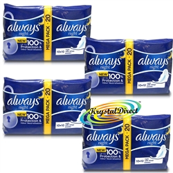 4x 20 Always Ultra Night With Wings Sanitary Towels Pads