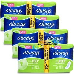 4x 30 Always Ultra Normal Sanitary Towels Pads Without Wings
