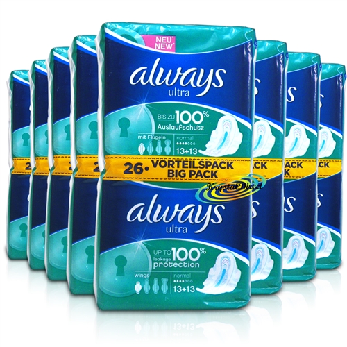 8x Always Ultra Normal 26 Sanitary Pads With Wings Absorbent Odour Neutralising