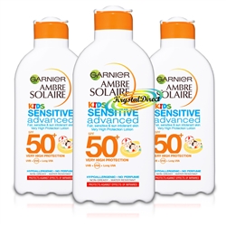 3x Garnier Ambre Solaire Sensitive Kids Sun Protection Lotion 200ml SPF50