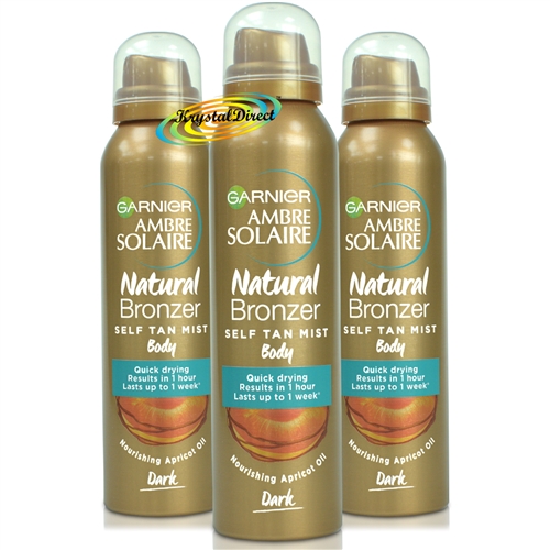 3x Garnier Ambre Solaire Natural Bronzer Quick Drying Dark Self Tan Body Mist 150ml