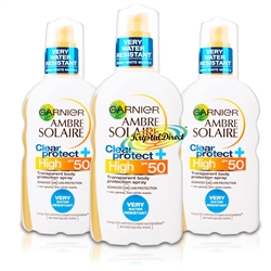 3x Garnier Ambre Solaire Clear Protect Sun Spray 200ml SPF50