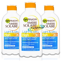 3x Garnier Ambre Solaire Light & Silky Sun Lotion 200ml SPF30