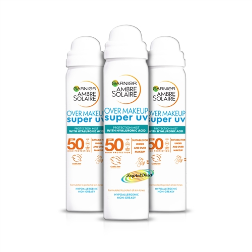 3x Garnier Ambre Solaire Over Makeup Super UV Protection Mist SPF50 75ml