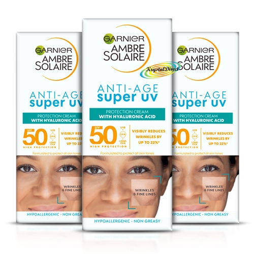 3x Garnier Ambre Solaire Anti Age Super UV Face Protection Cream SPF50 50ml