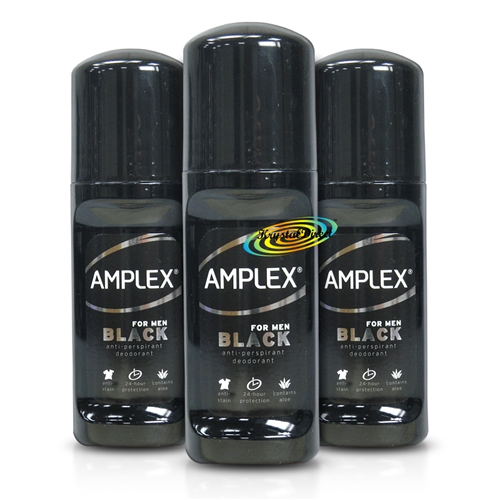 3x Amplex BLACK Anti Perspirant Deodorant Roll On 50ml