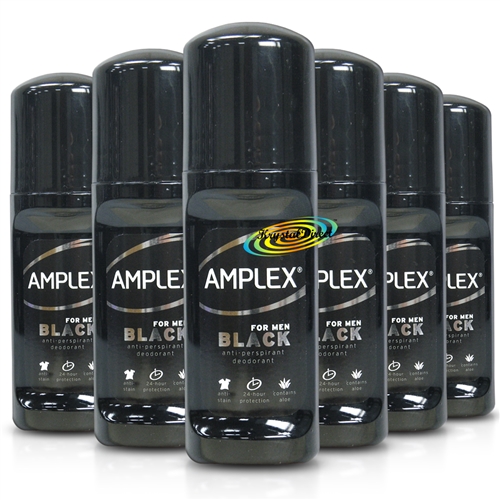 6x Amplex BLACK Anti Perspirant Deodorant Roll On 50ml