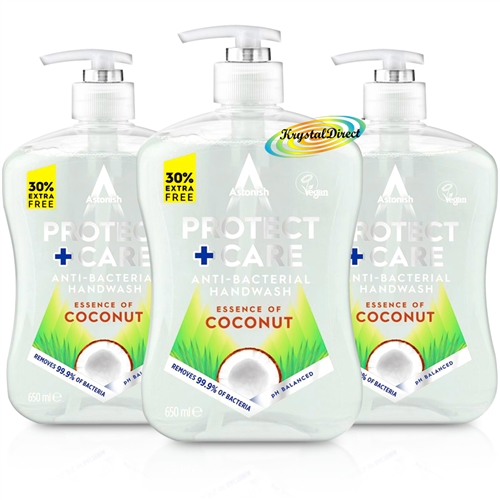 3x Astonish Protect & Care Liquid Soap Hand Wash Coconut 650ml