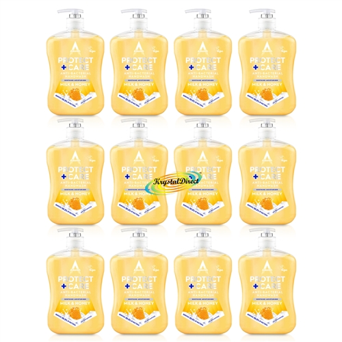 12x Astonish Protect & Care Liquid Soap Hand Wash Milk & Honey 600ml