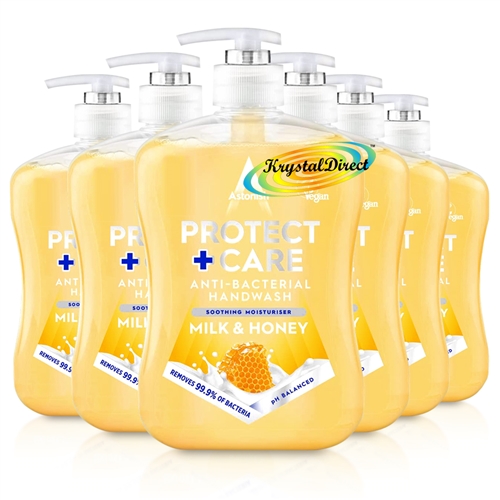 6x Astonish Protect & Care Liquid Soap Hand Wash Milk & Honey 600ml