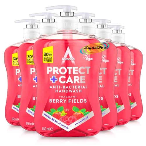 6x Astonish Protect & Care Liquid Soap Hand Wash Berry Fields 650ml