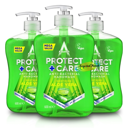 3x Astonish Clean & Protect ALOE VERA Antibacterial Hand Wash 600ml