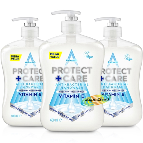 3x Astonish Protect & Care Liquid Soap Hand Wash Vitamin E 600ml
