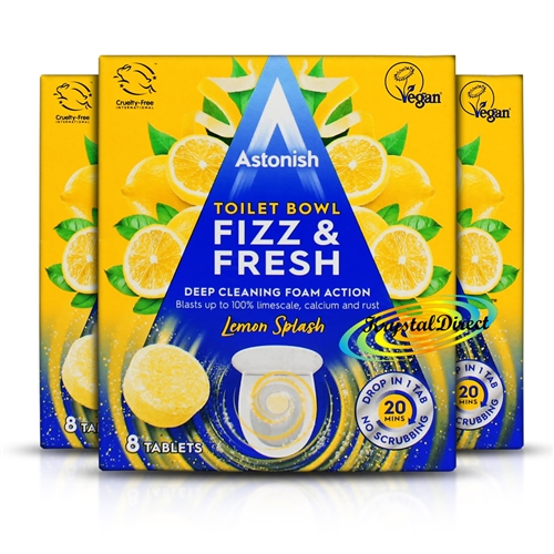 3x Astonish Toilet Bowl Fizz & Fresh Deep Cleaning Foam Lemon Splash 8 Tablets