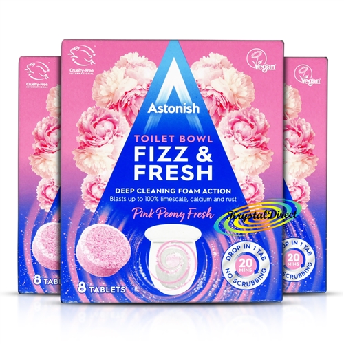 3x Astonish Toilet Bowl Fizz & Fresh Deep Cleaning Foam Pink Peony Fresh 8 Tablets