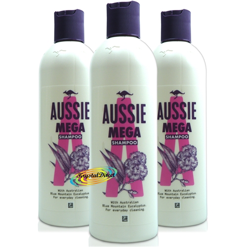 3x Aussie Mega Shampoo For Everyday Cleaning With Blue Mountain Eucalyptus 300ml