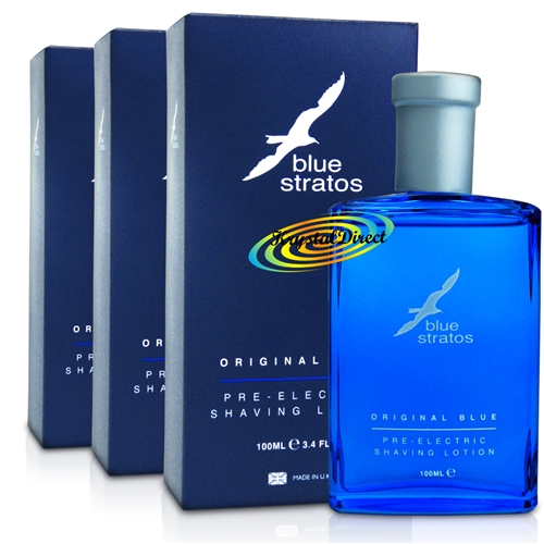 3x Blue Stratos Original Blue Pre Electric Shaving Lotion For Men 100ml