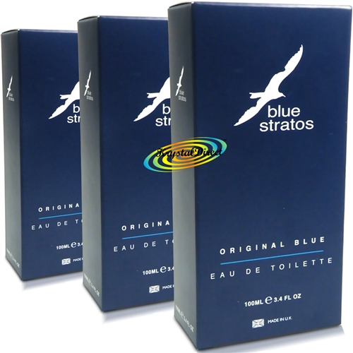 3x Blue Stratos Men Fragrance EDT Eau De Toilette Spray 100ml